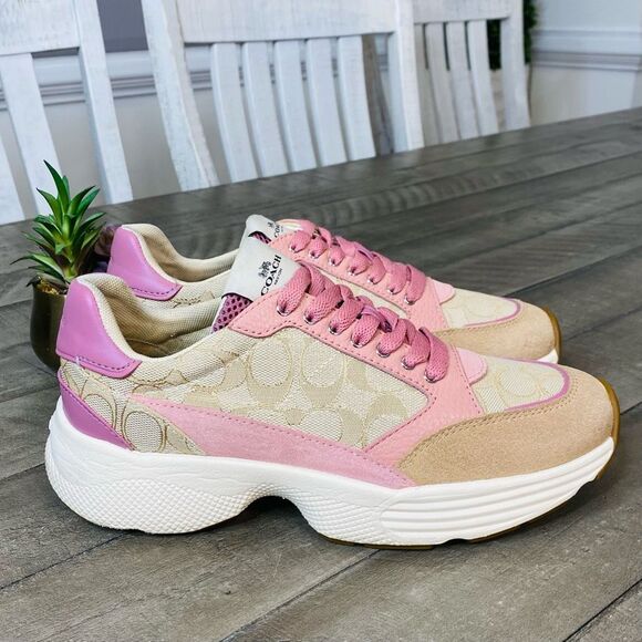 Coach C152 Tech Runner Women’s Shoes Size 8 B Light Khaki/Pink - Picture 1 of 6